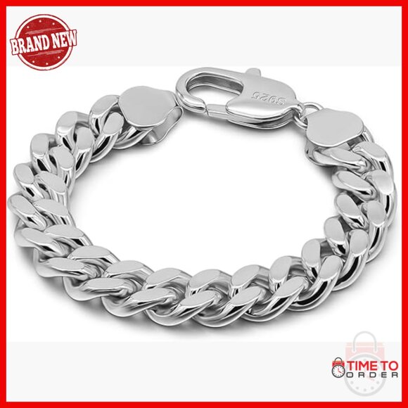 Men's 925 Sterling Silver Cuban Link Bracelet 8-12MM 7-10 Inch